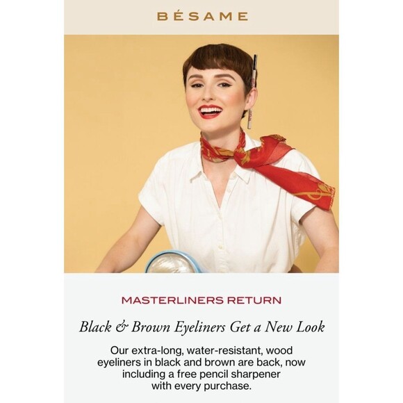 Bésame Cosmetics Brown Masterliner Eye Liner + Sharpener + Satin Bag - Picture 4 of 10